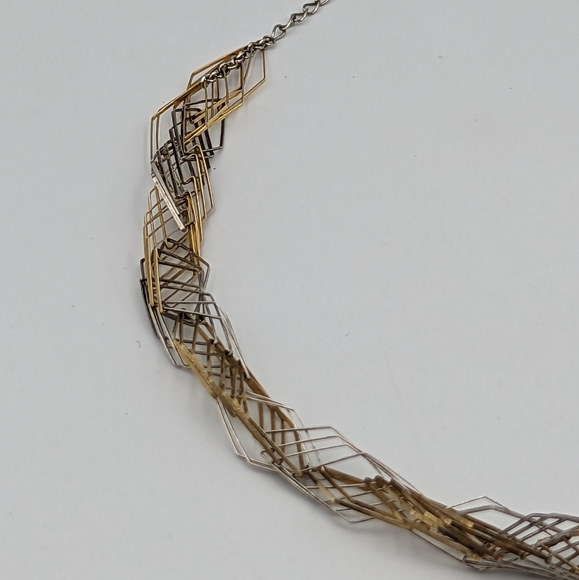 10K Yellow Gold 925 Sterling Silver Modernist Wire Abstract Necklace - Picture 6 of 11